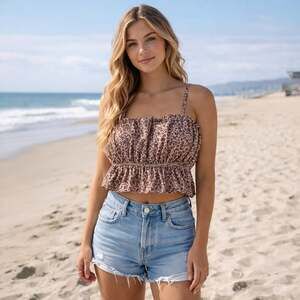 Kortni Jeane Peplum Swim Top in Wildflower Leopard Size M NWT